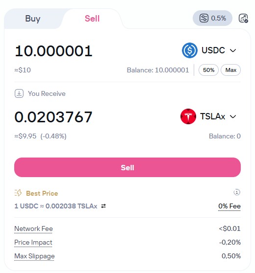 Покупка TSLAx на ByReal