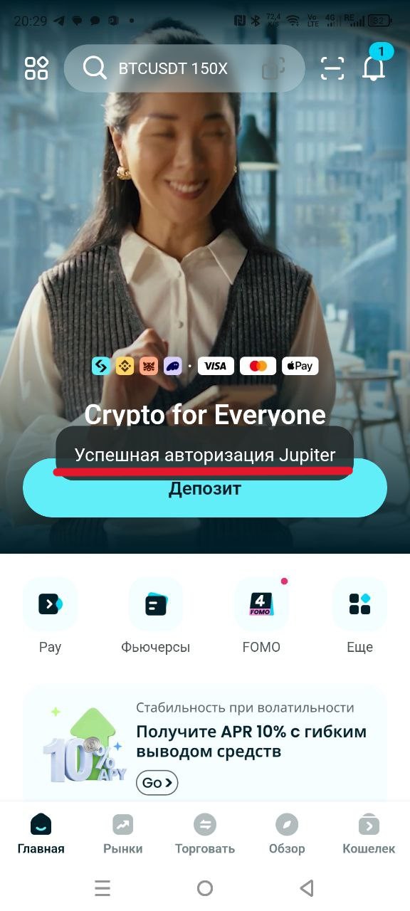 Успешная авторизация на телефоне