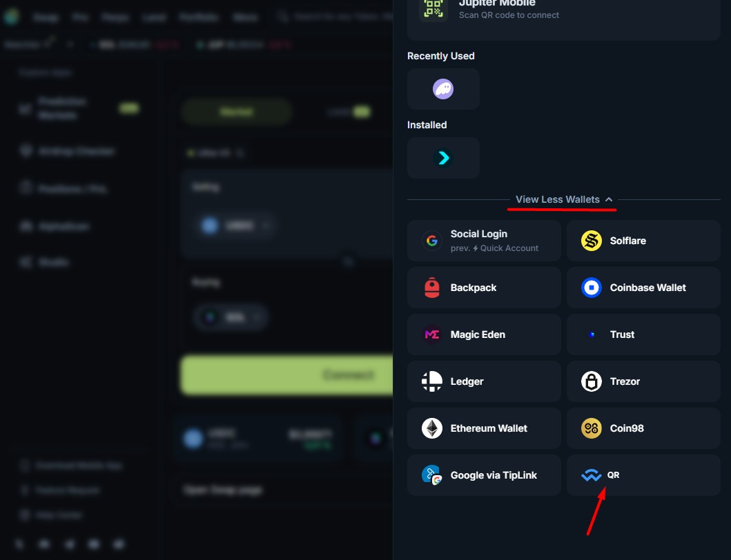 Выбор QR-подключения