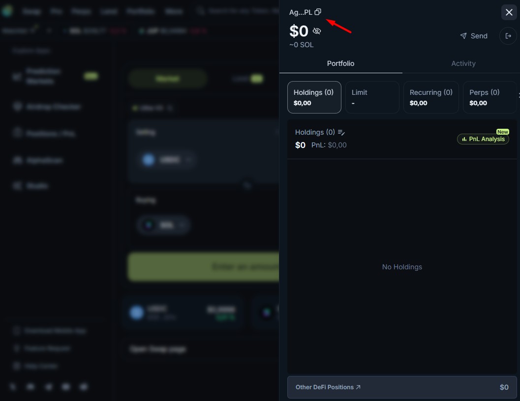 Подключенный кошелек на Jupiter