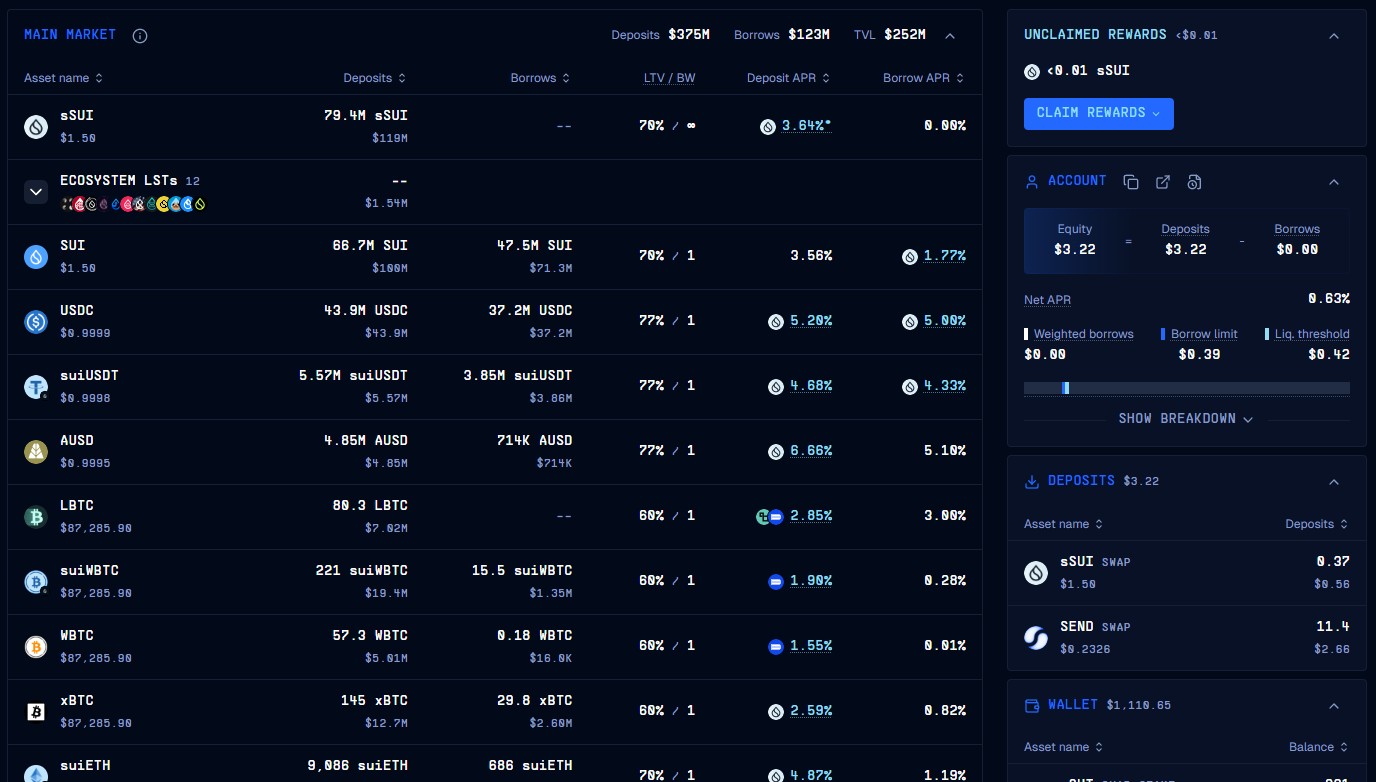 Suilend интерфейс