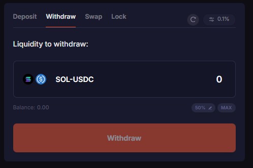 Вкладка Withdraw для вывода средств