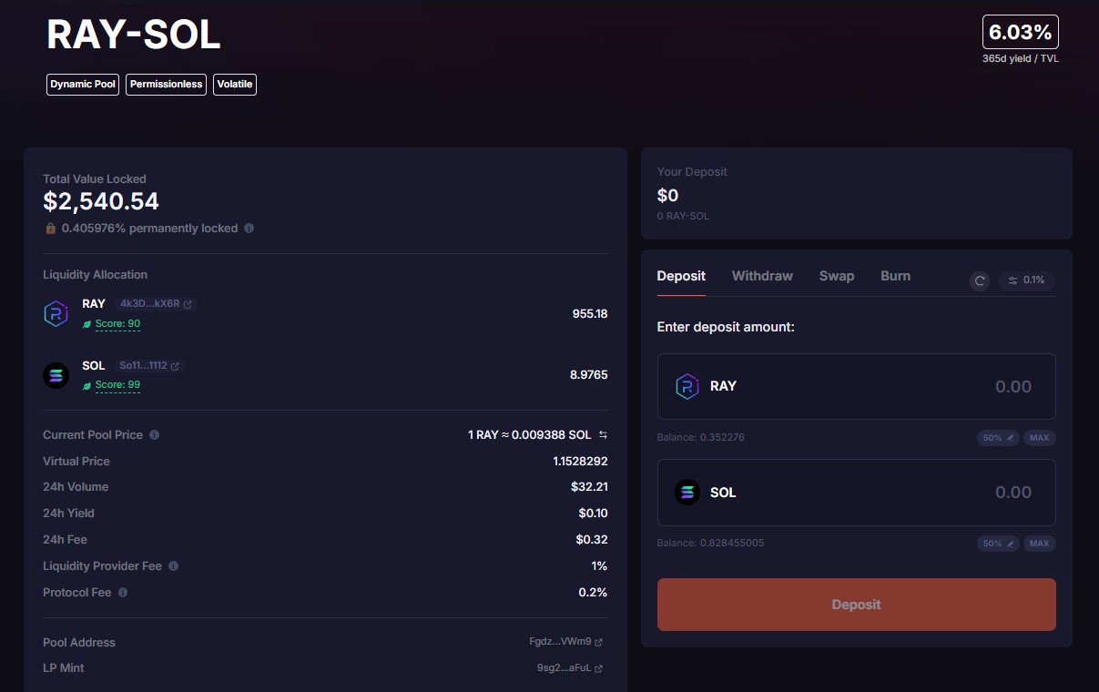 Интерфейс пула RAY-SOL DAMM v1