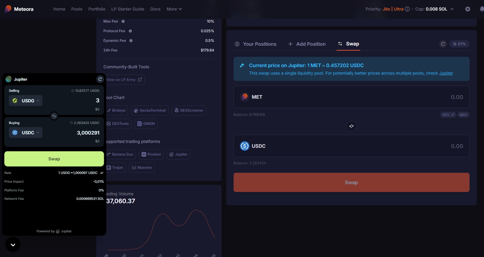 Вкладка Swap для обмена токенов